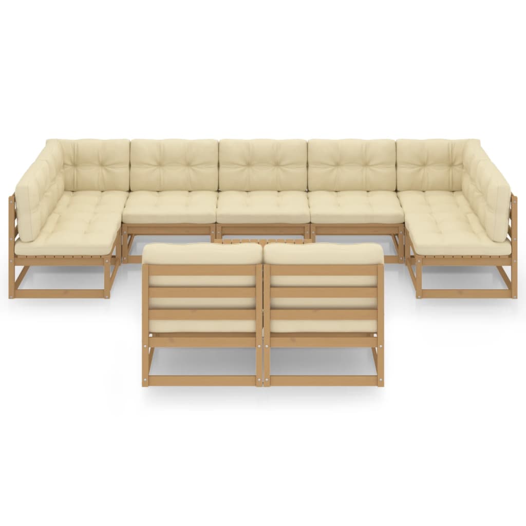 10-tlg. Garten-Lounge-Set Kissen Honigbraun Kiefer Massivholz